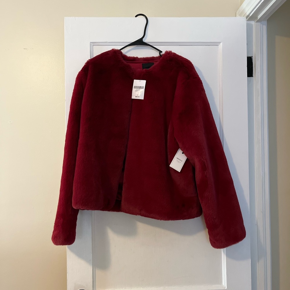 Faux Fur. Burgundy coat.